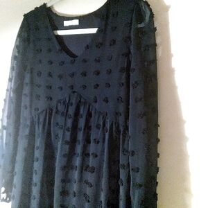 Kirundo Black Dress Sheer  Polka Dot Whimsigoth Fairygoth Babydoll XS SMALL FLAW